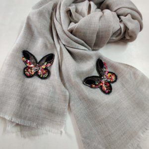 Multicolour butterfly handwork wool stole