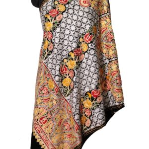 Multicolour floral embroidery wool stole