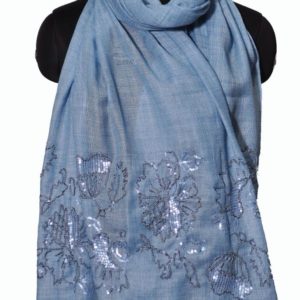 Blue Floral Sequence Stole