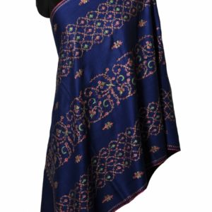 Fine wool Navy blue embroidery stole