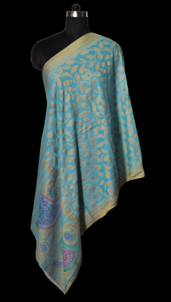 Blue Zari Kani Paisley Stole