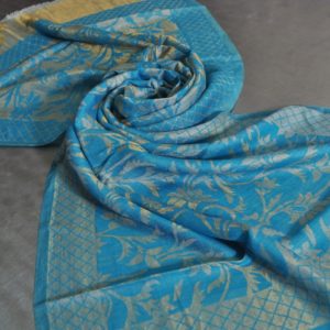 Floral blue zari Jacquard stole